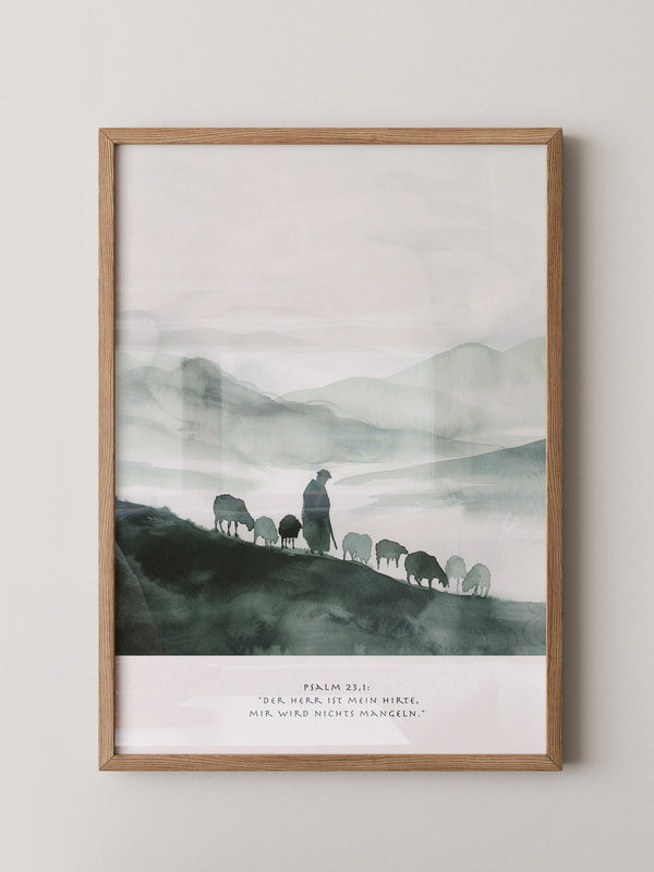 Hirte mit Schafen Aquarell