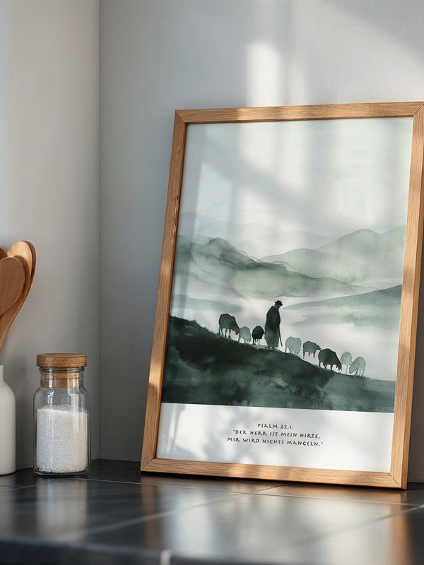 Hirte mit Schafen Aquarell