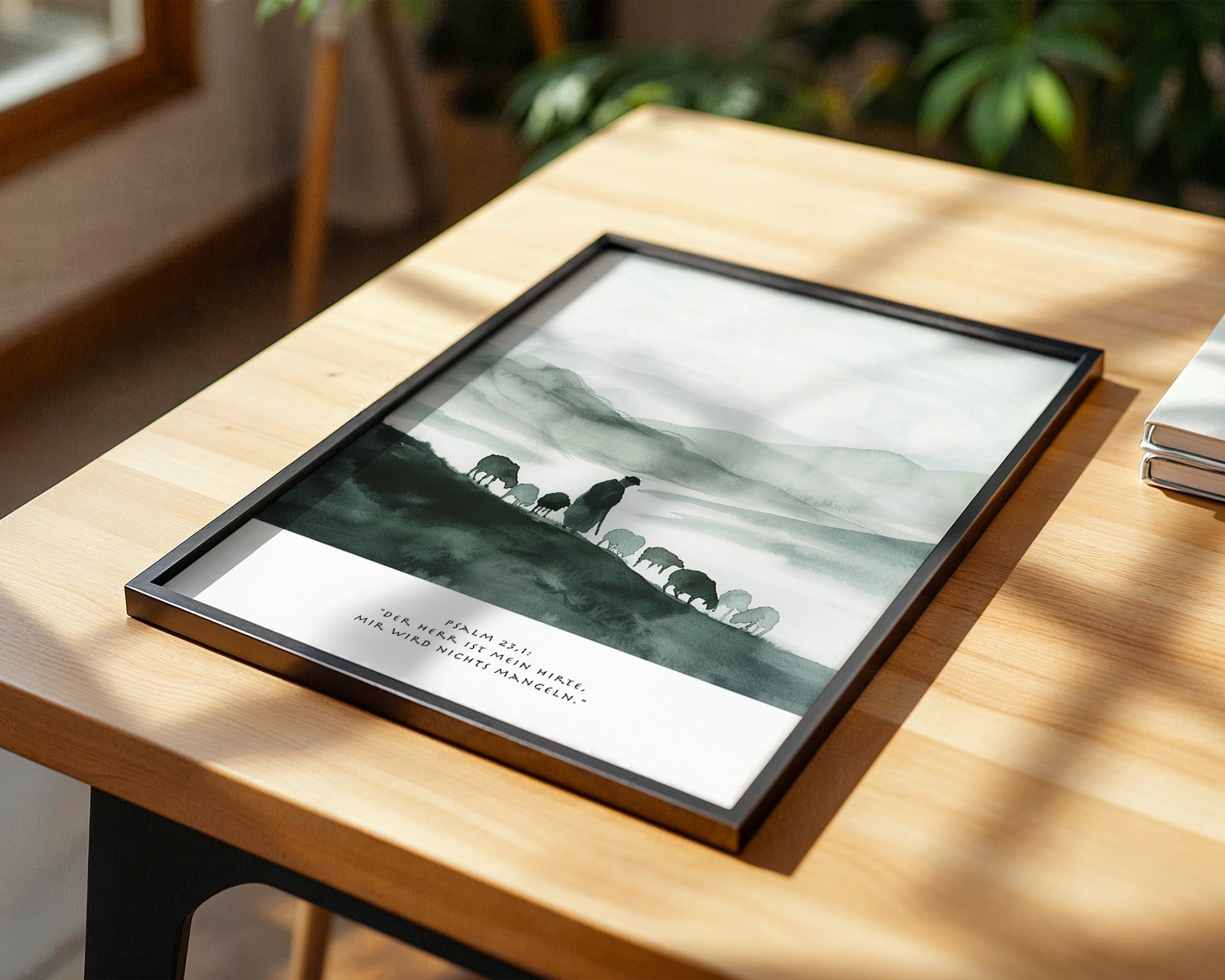 Hirte mit Schafen Aquarell