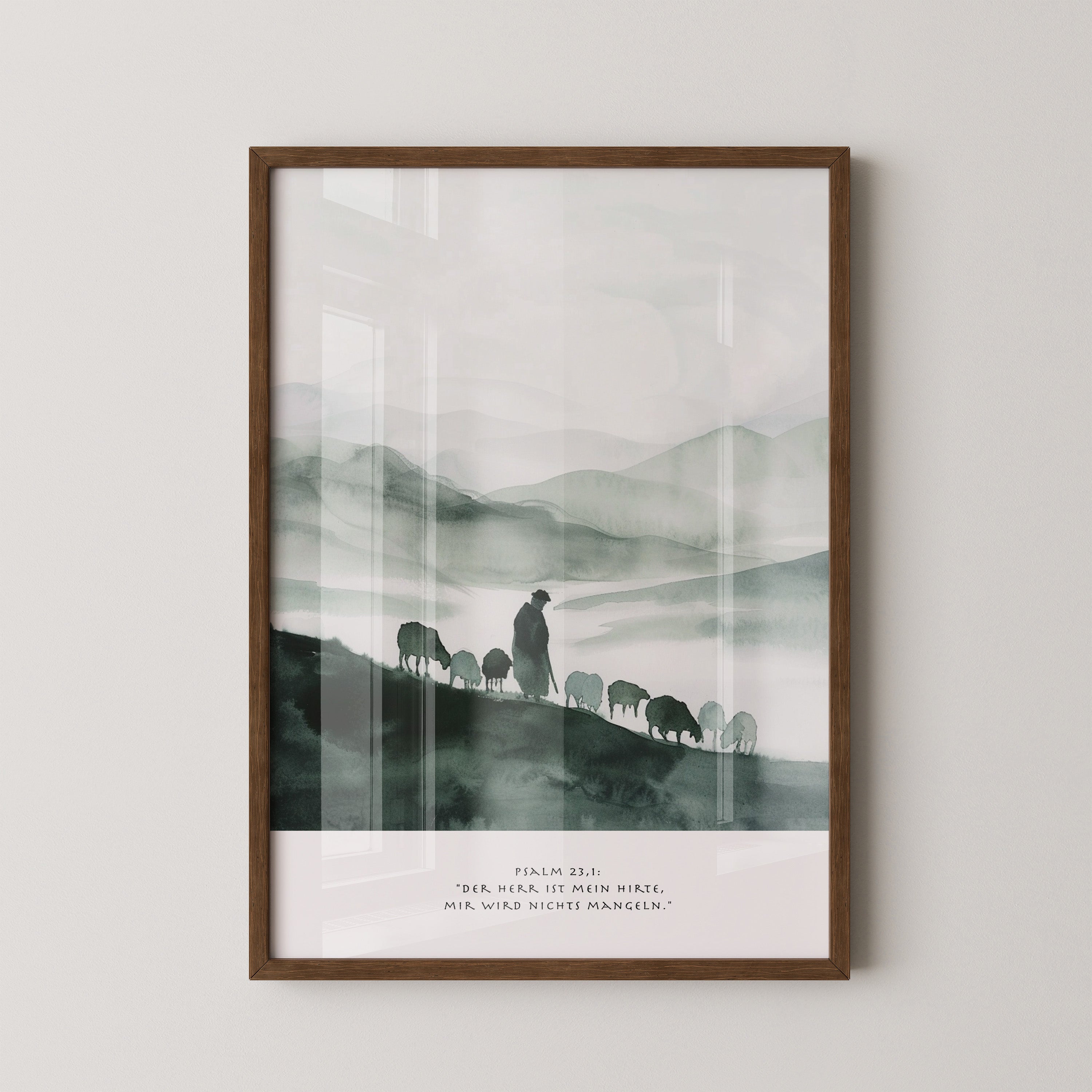 Hirte mit Schafen Aquarell