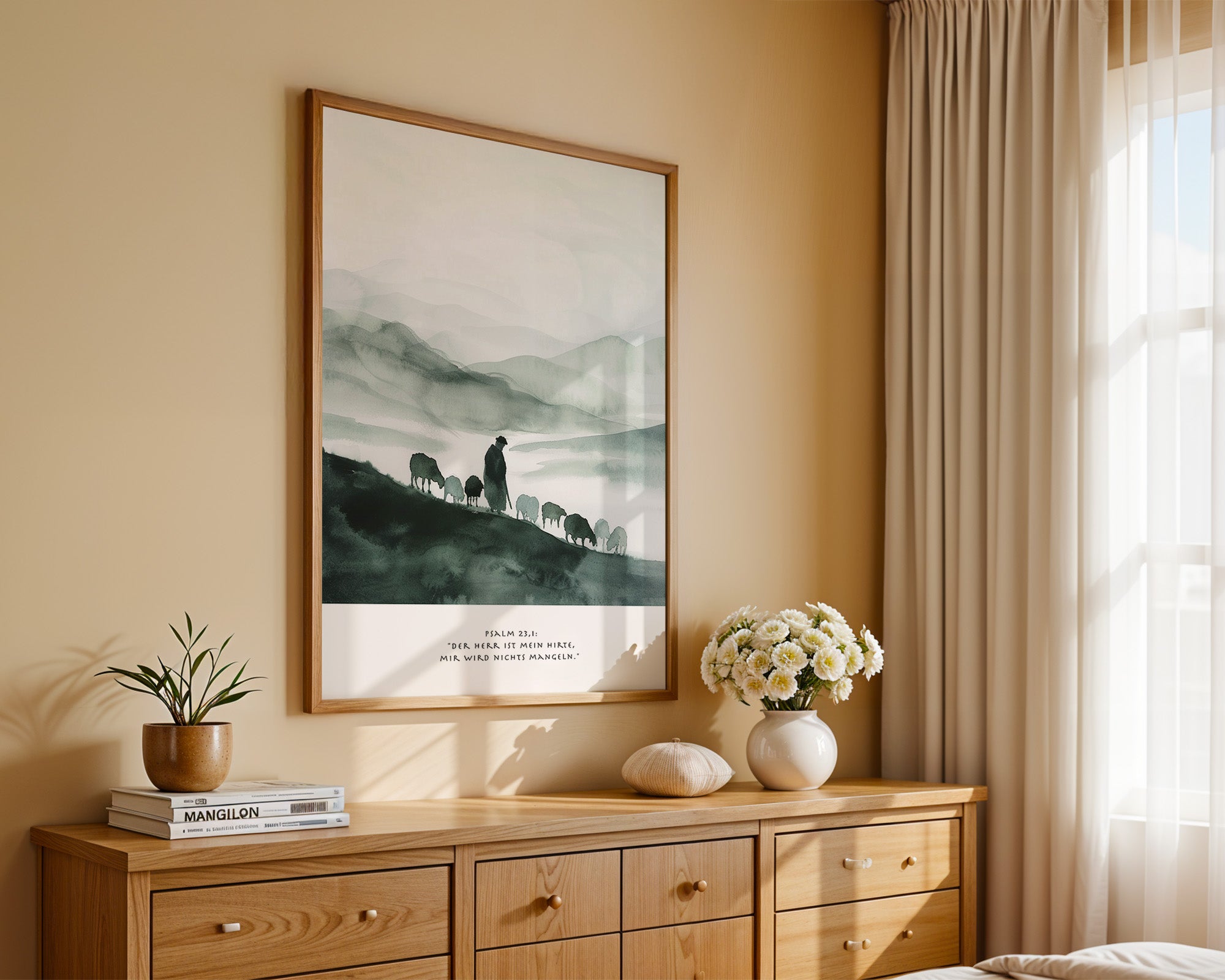 Hirte mit Schafen Aquarell