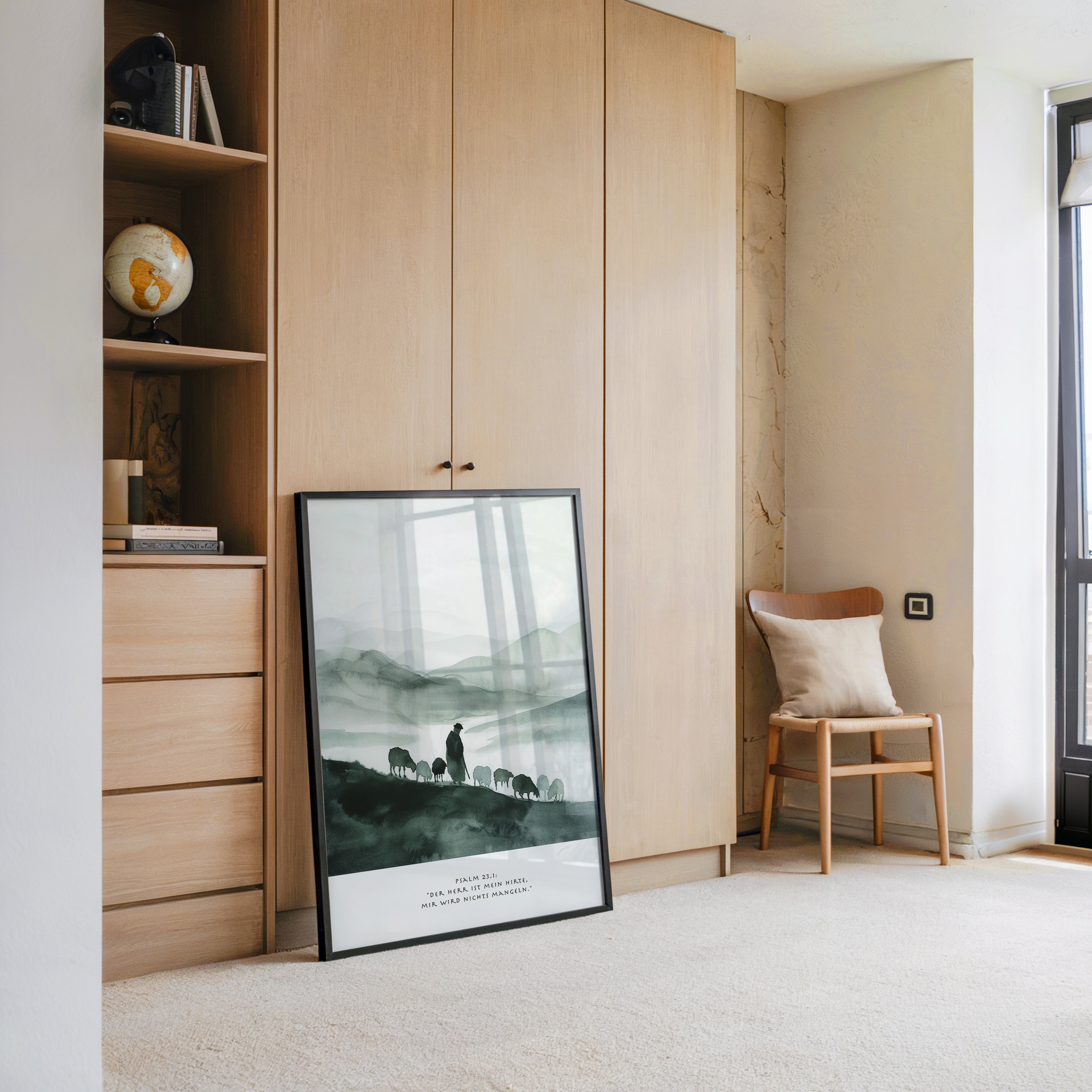 Hirte mit Schafen Aquarell