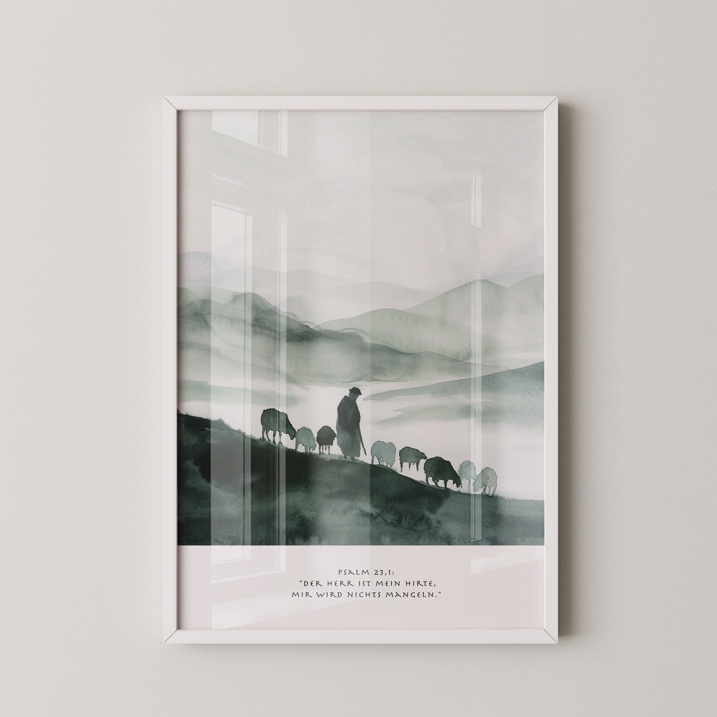 Hirte mit Schafen Aquarell