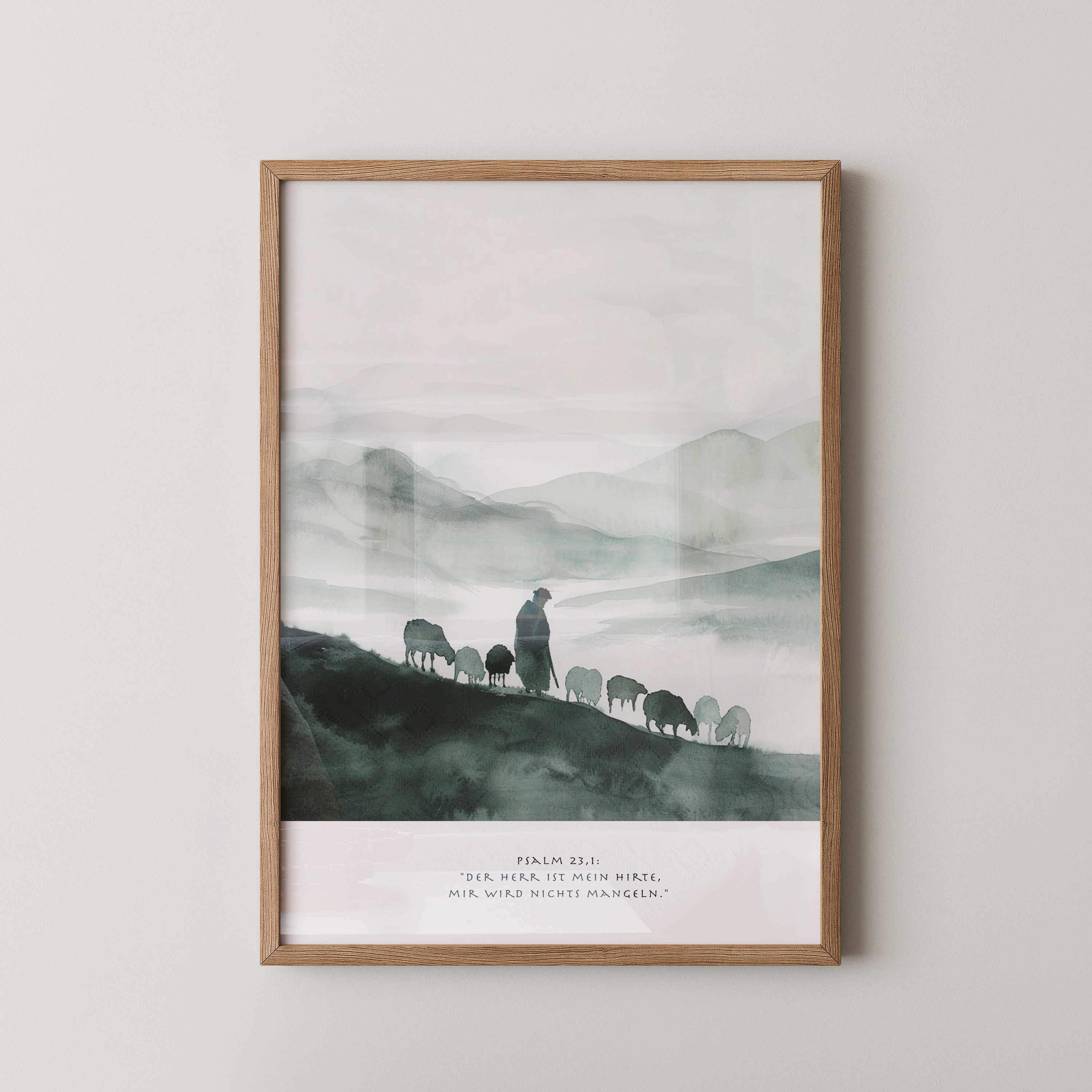 Hirte mit Schafen Aquarell