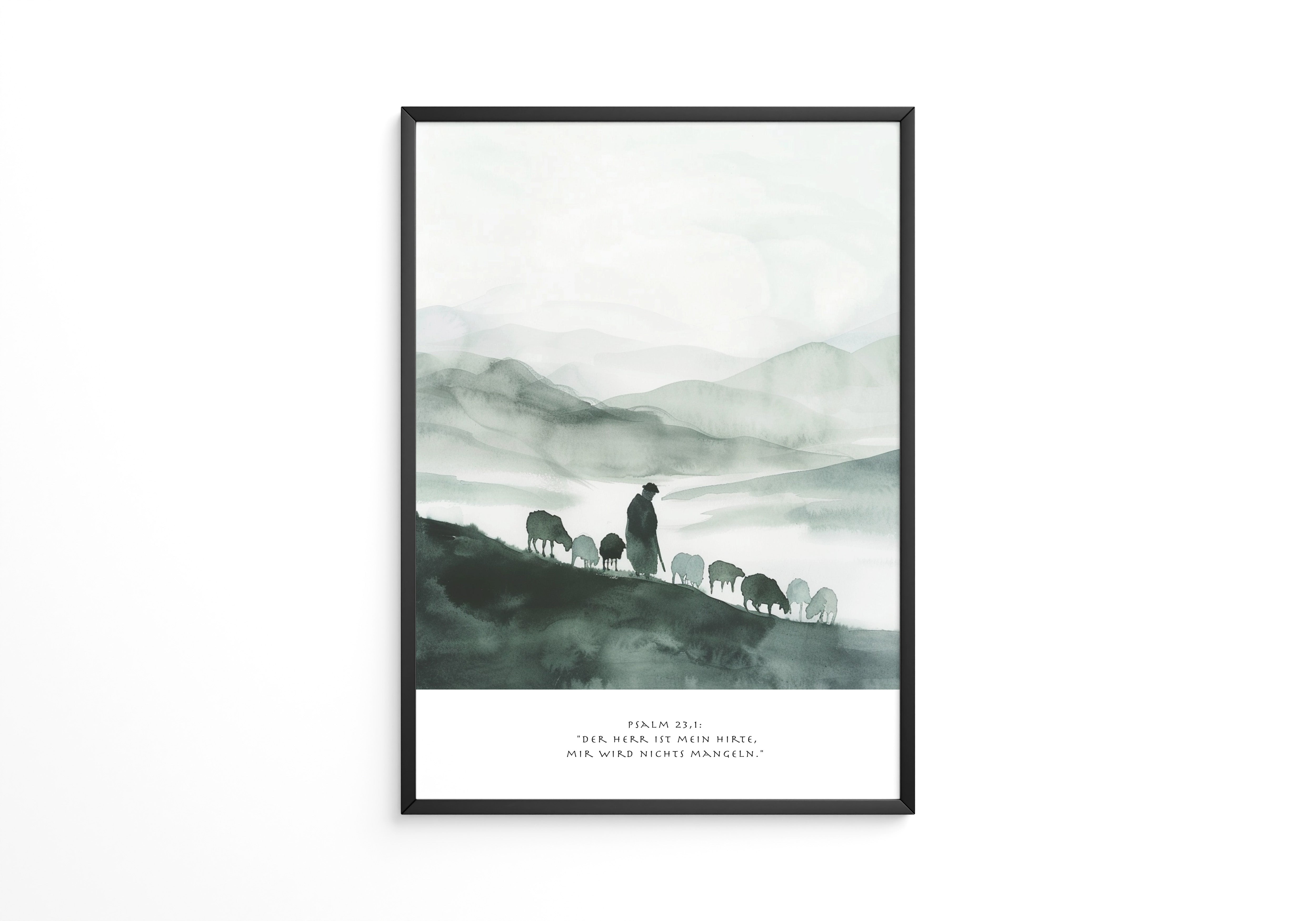 Hirte mit Schafen Aquarell