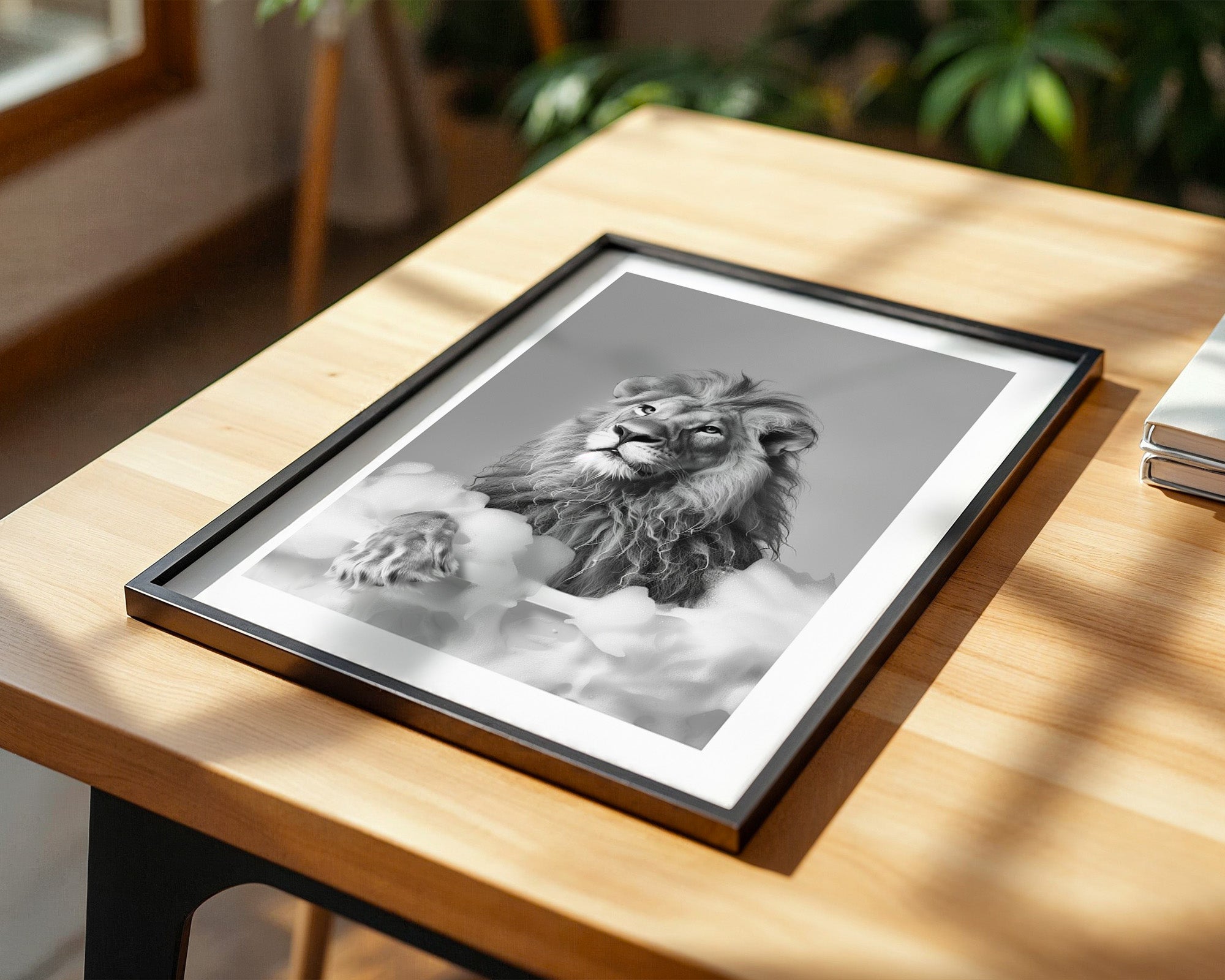 Löwe Badewanne Schwarzweiß