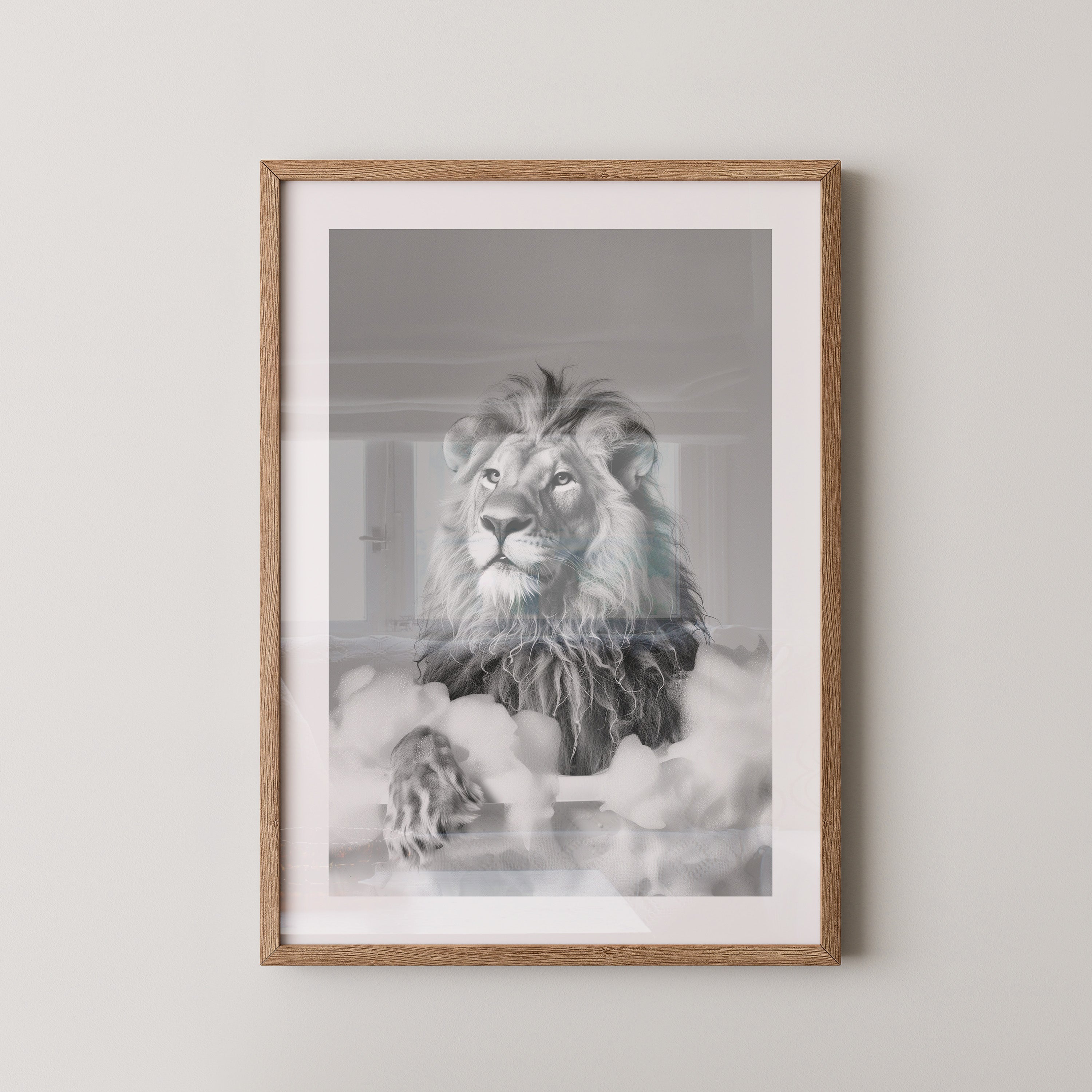 Löwe Badewanne Schwarzweiß