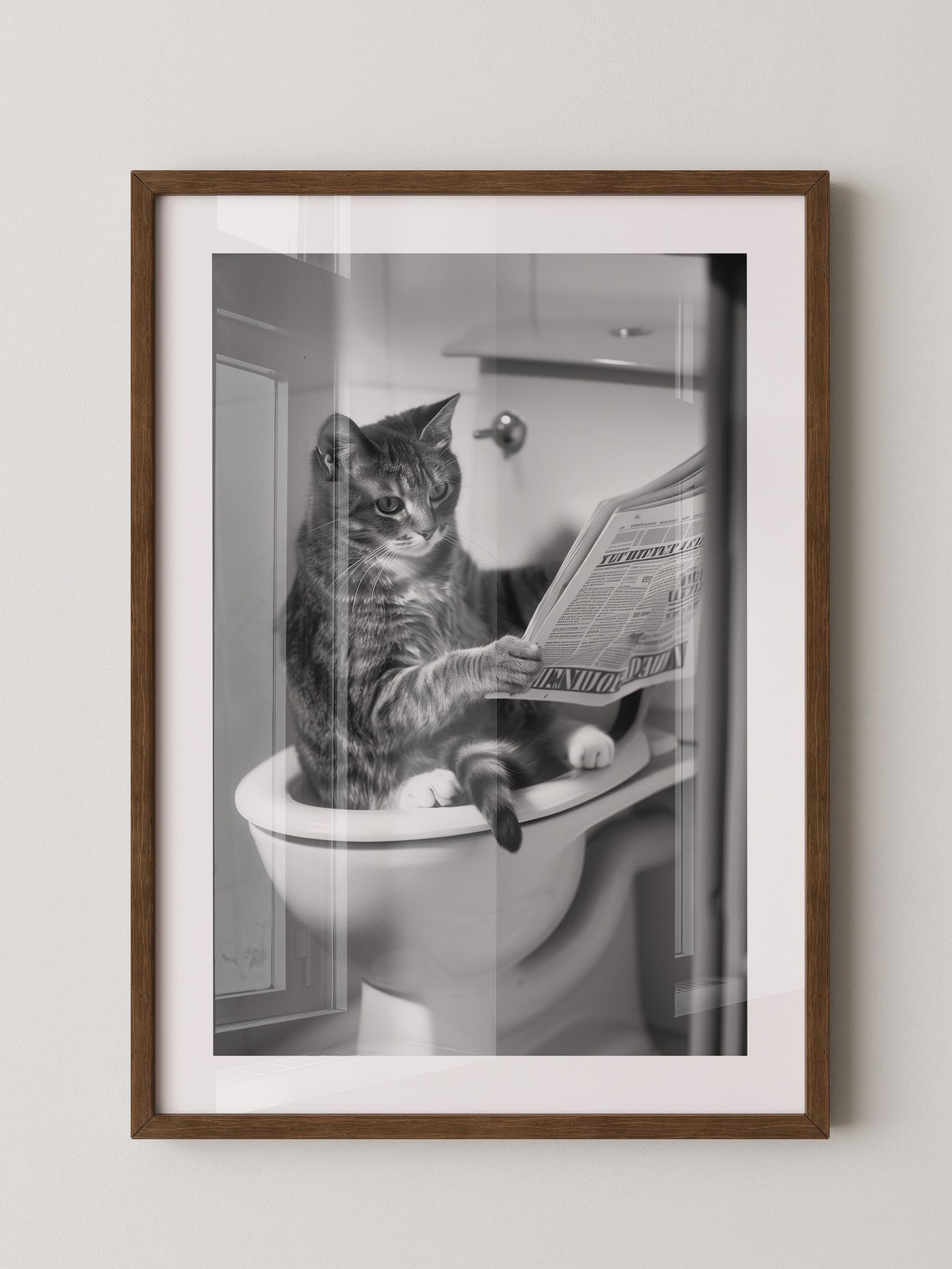 Zeitungslesende Katze S/W