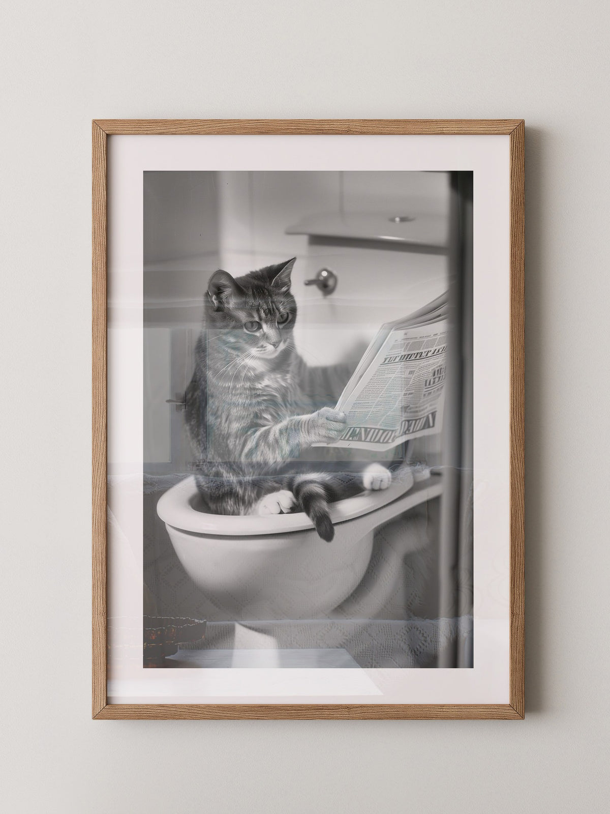 Zeitungslesende Katze S/W