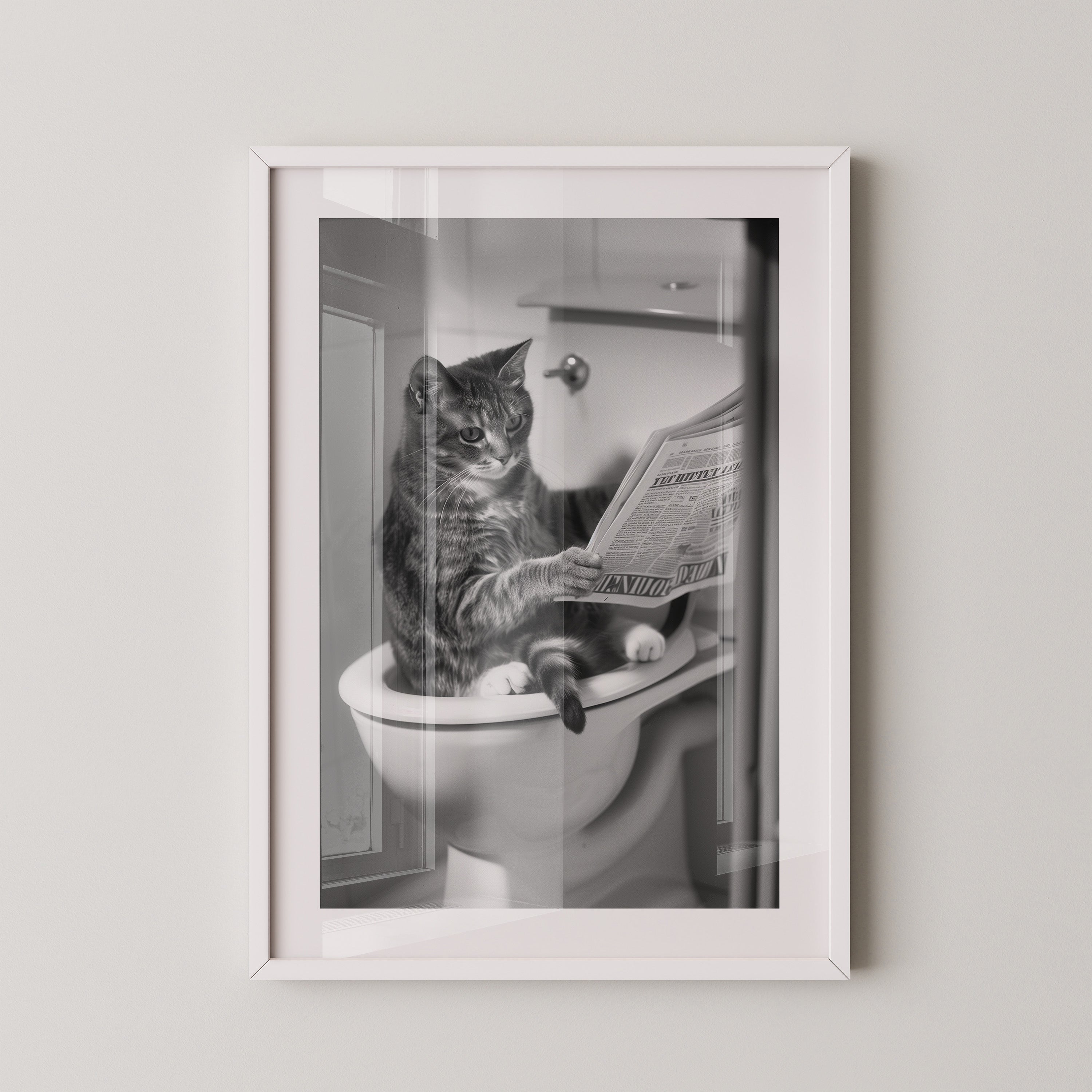 Zeitungslesende Katze S/W