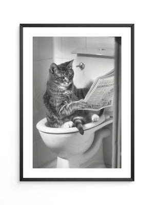 Zeitungslesende Katze S/W