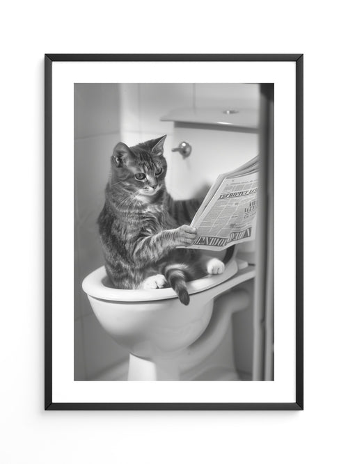 Zeitungslesende Katze S/W