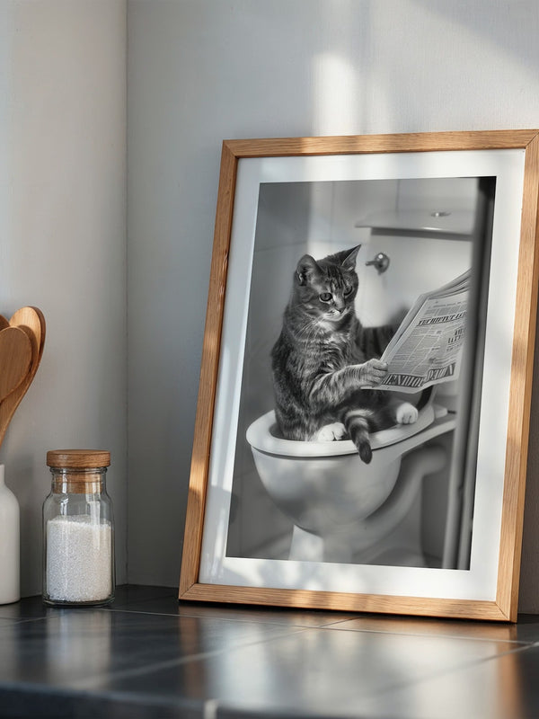 Zeitungslesende Katze S/W