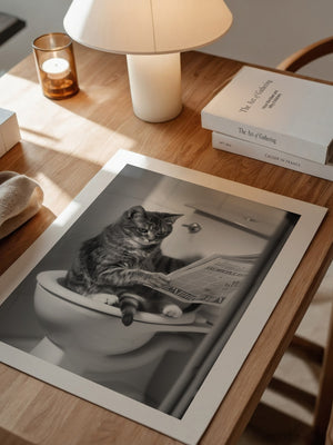 Zeitungslesende Katze S/W