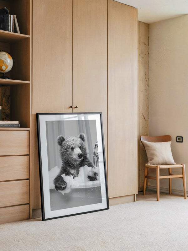 Bärenjunges Schaumbad Schwarzweiß