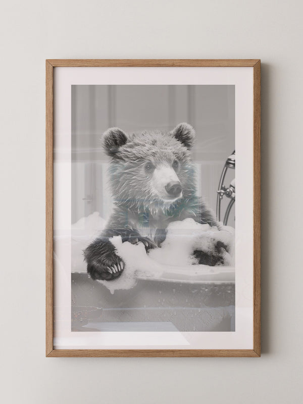 Bärenjunges Schaumbad Schwarzweiß