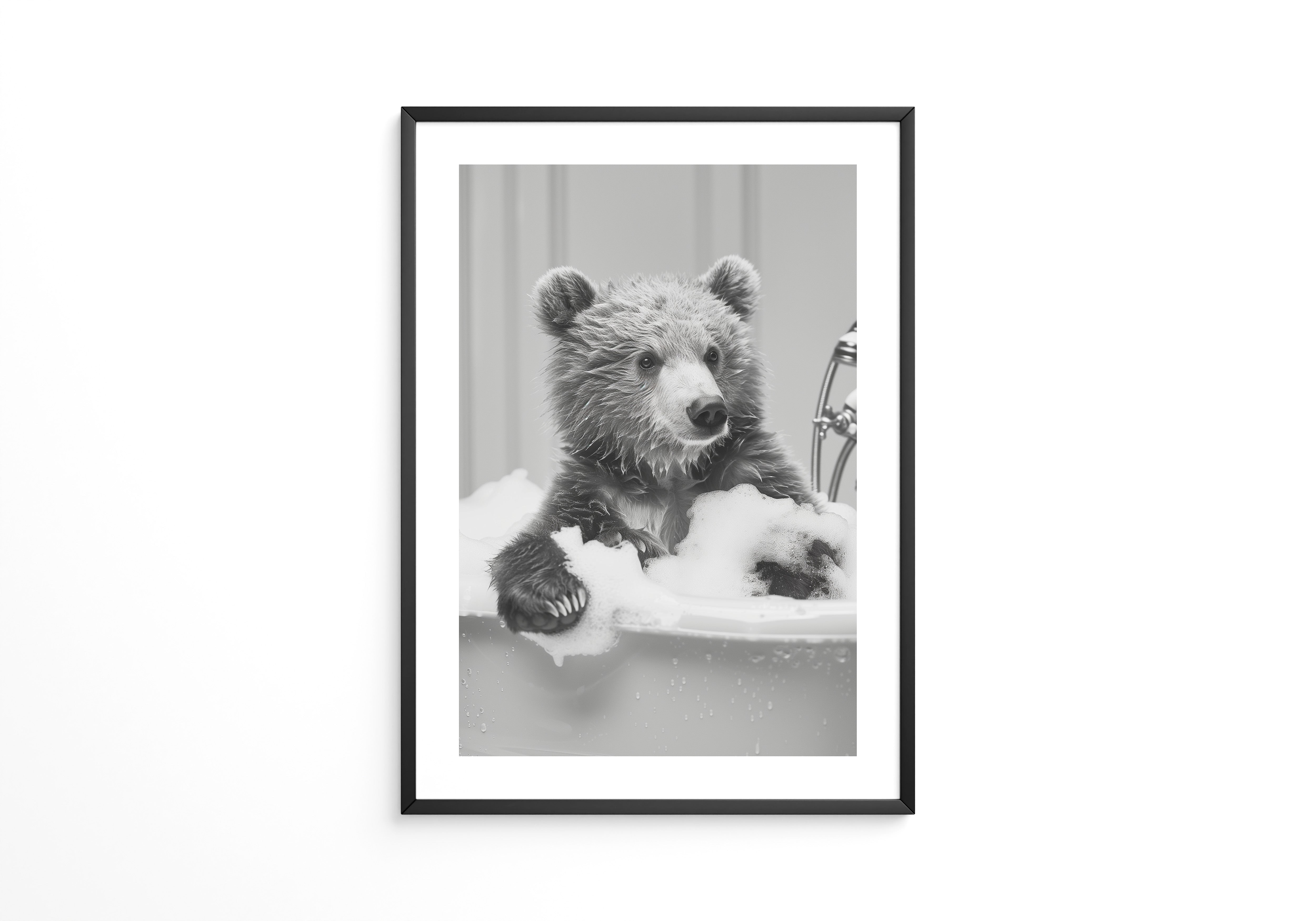 Bärenjunges Schaumbad Schwarzweiß