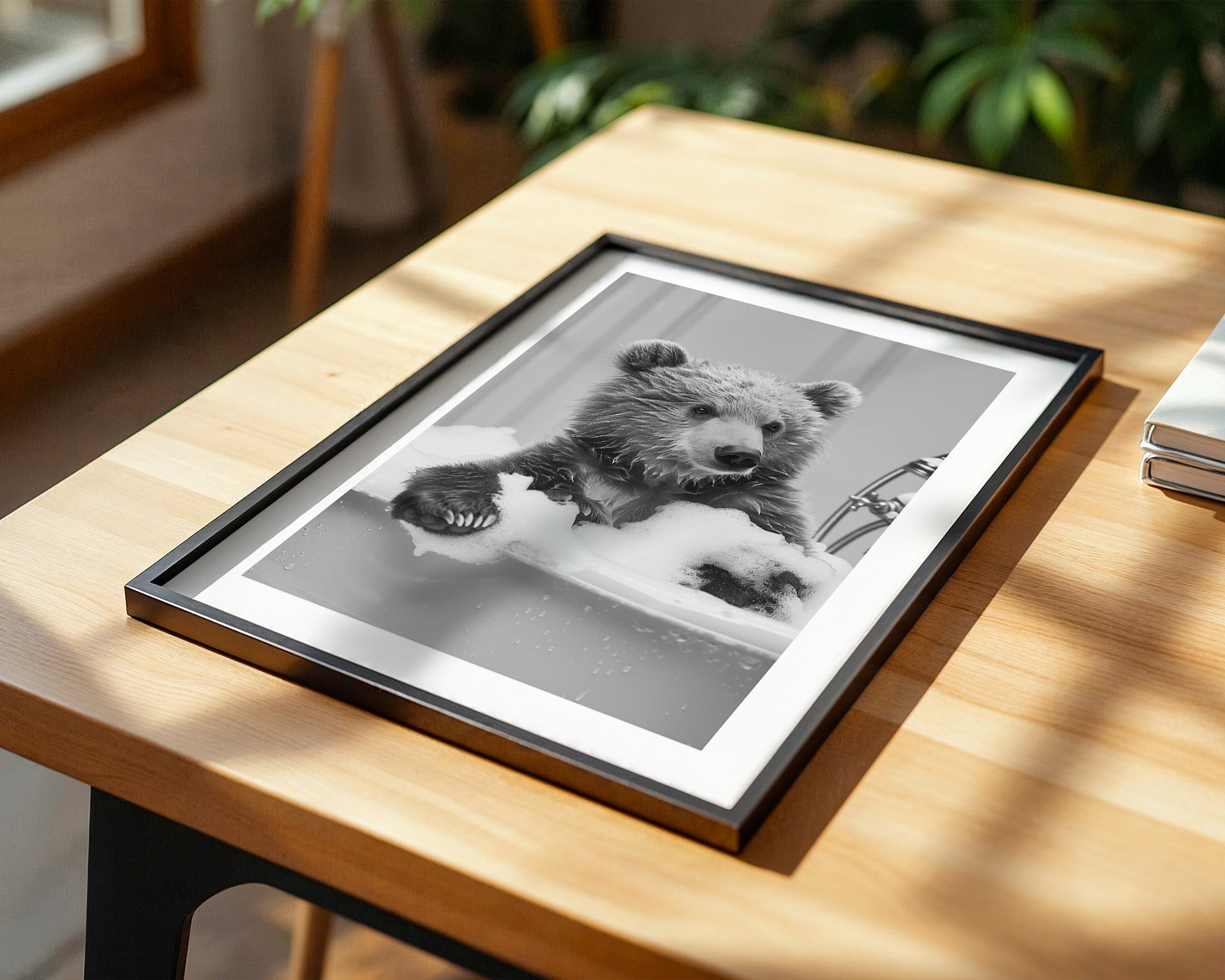 Bärenjunges Schaumbad Schwarzweiß