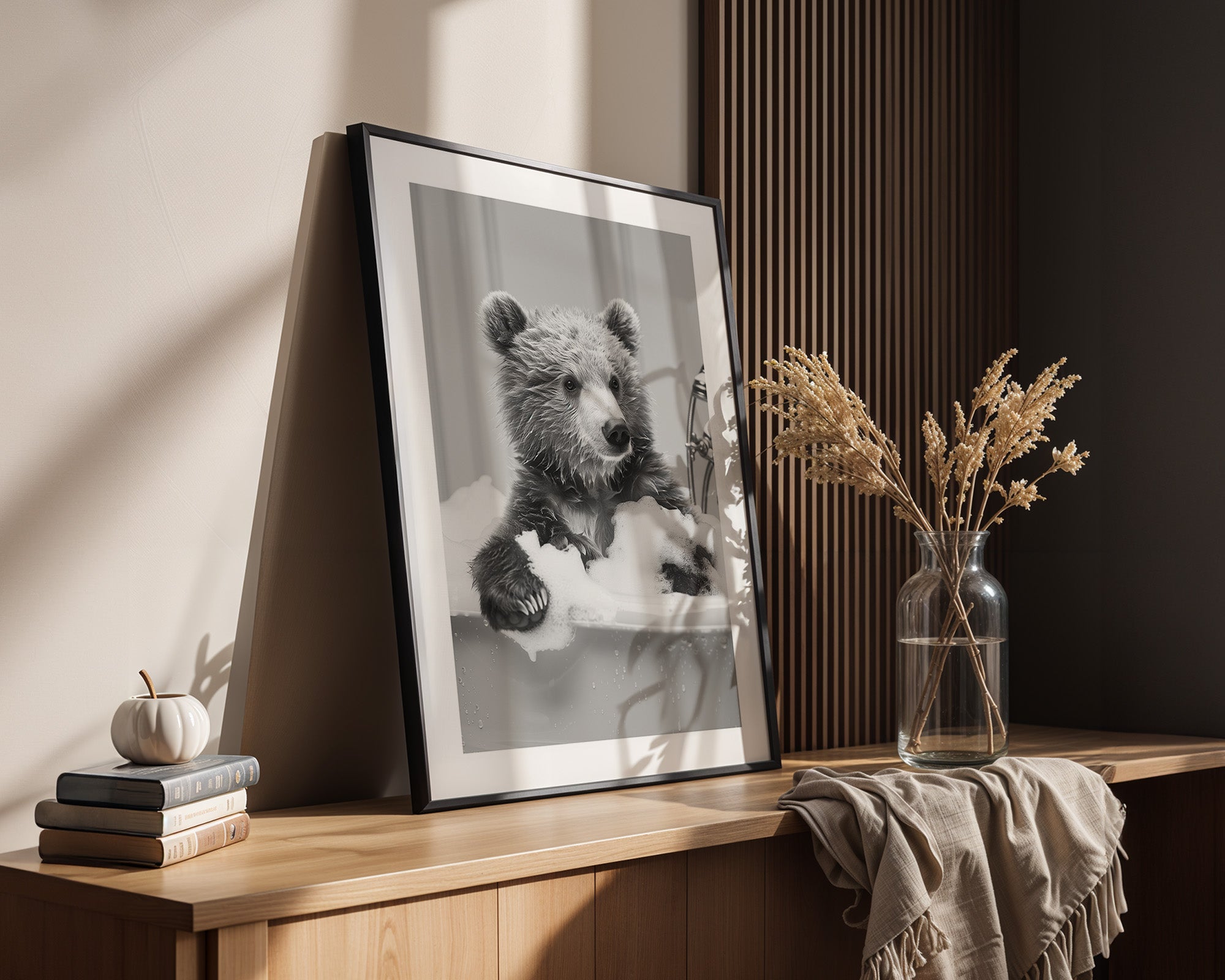 Bärenjunges Schaumbad Schwarzweiß