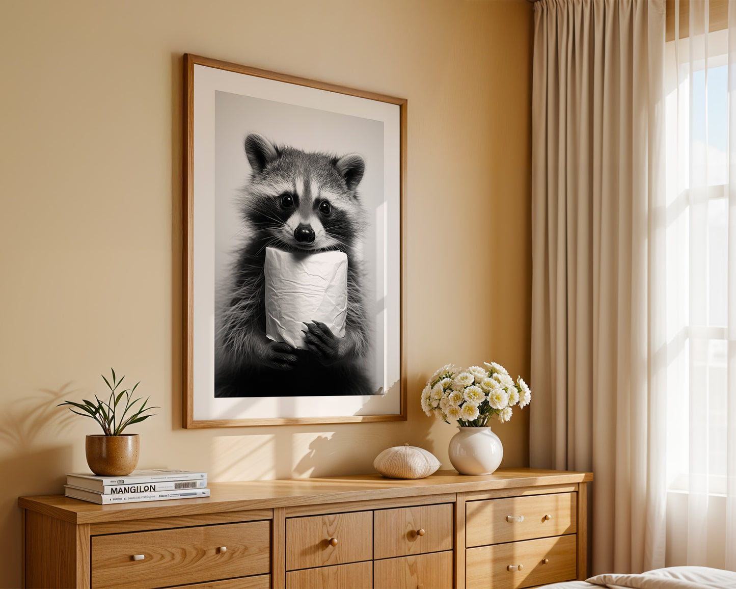Waschbär Schwarzweiß Humor