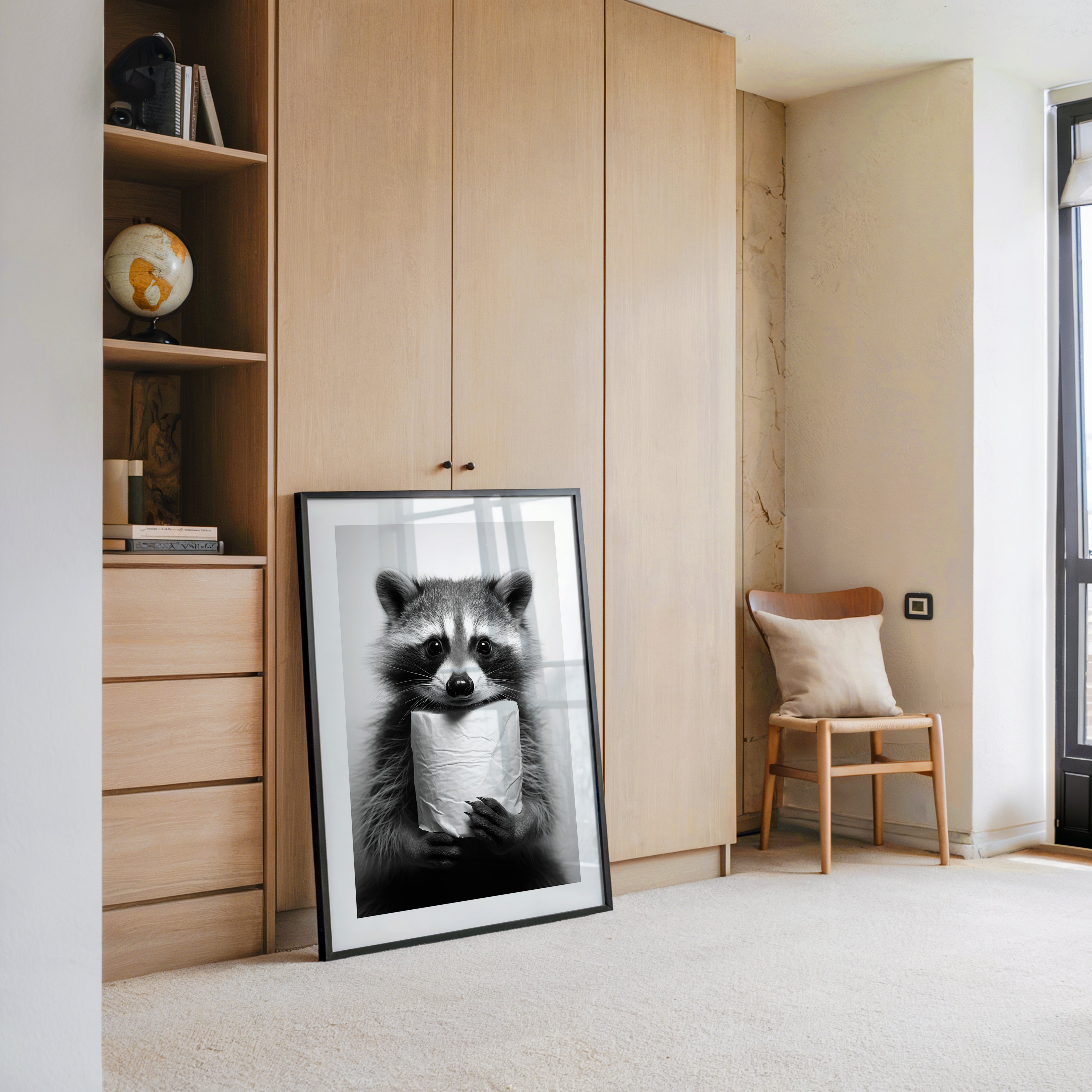 Waschbär Schwarzweiß Humor