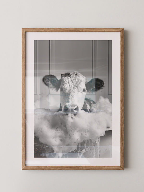 Kuh Schaumbad Schwarzweiß