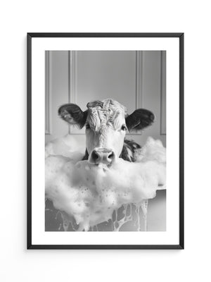 Kuh Schaumbad Schwarzweiß