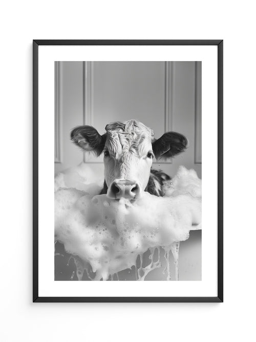 Kuh Schaumbad Schwarzweiß