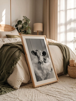 Kuh Schaumbad Schwarzweiß