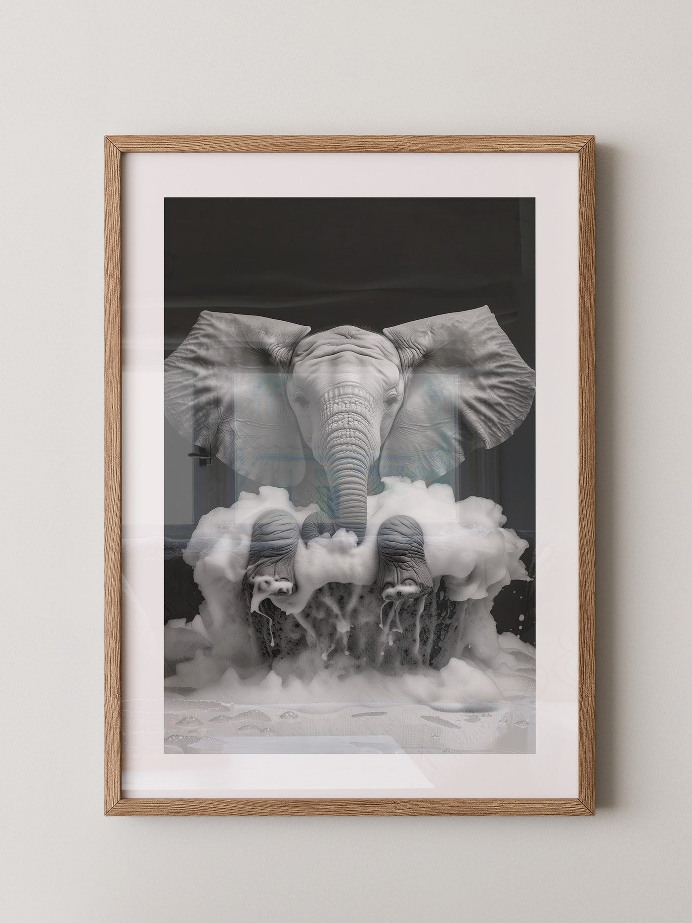 Elefant Schaum schwarzweiß