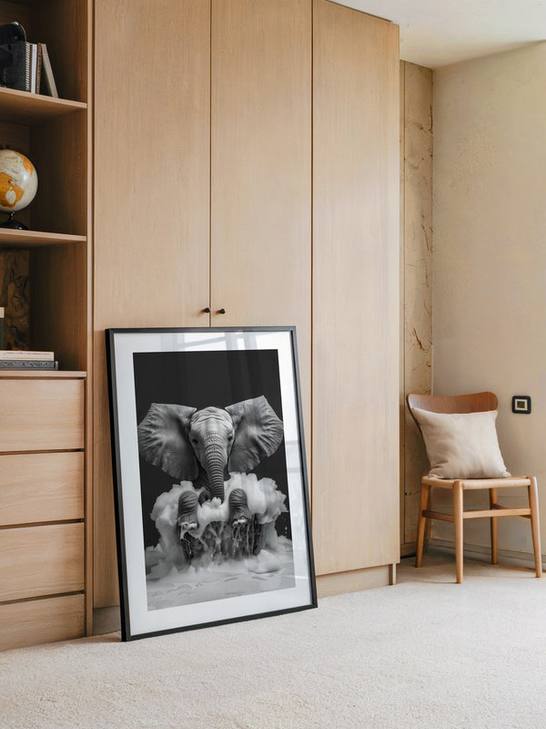 Elefant Schaum schwarzweiß