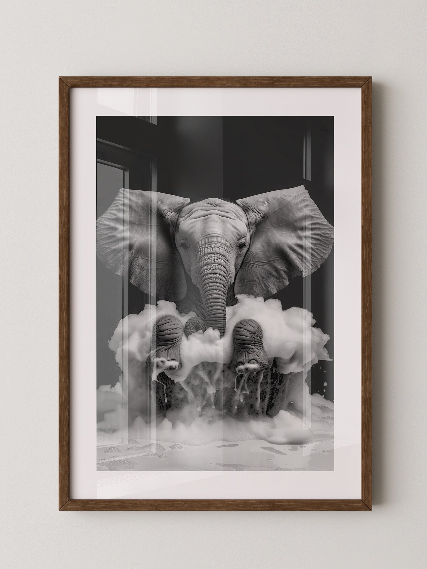 Elefant Schaum schwarzweiß
