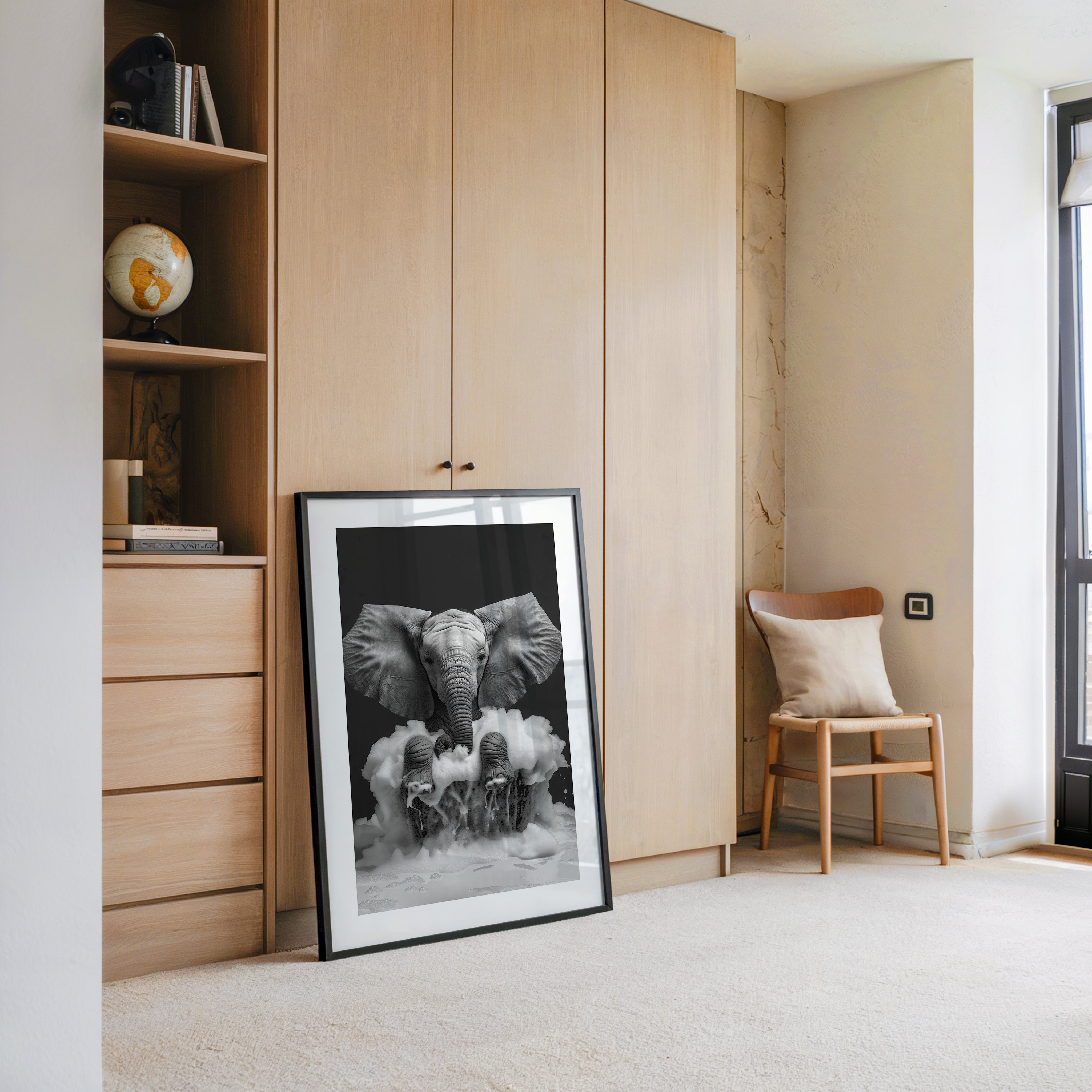 Elefant Schaum schwarzweiß