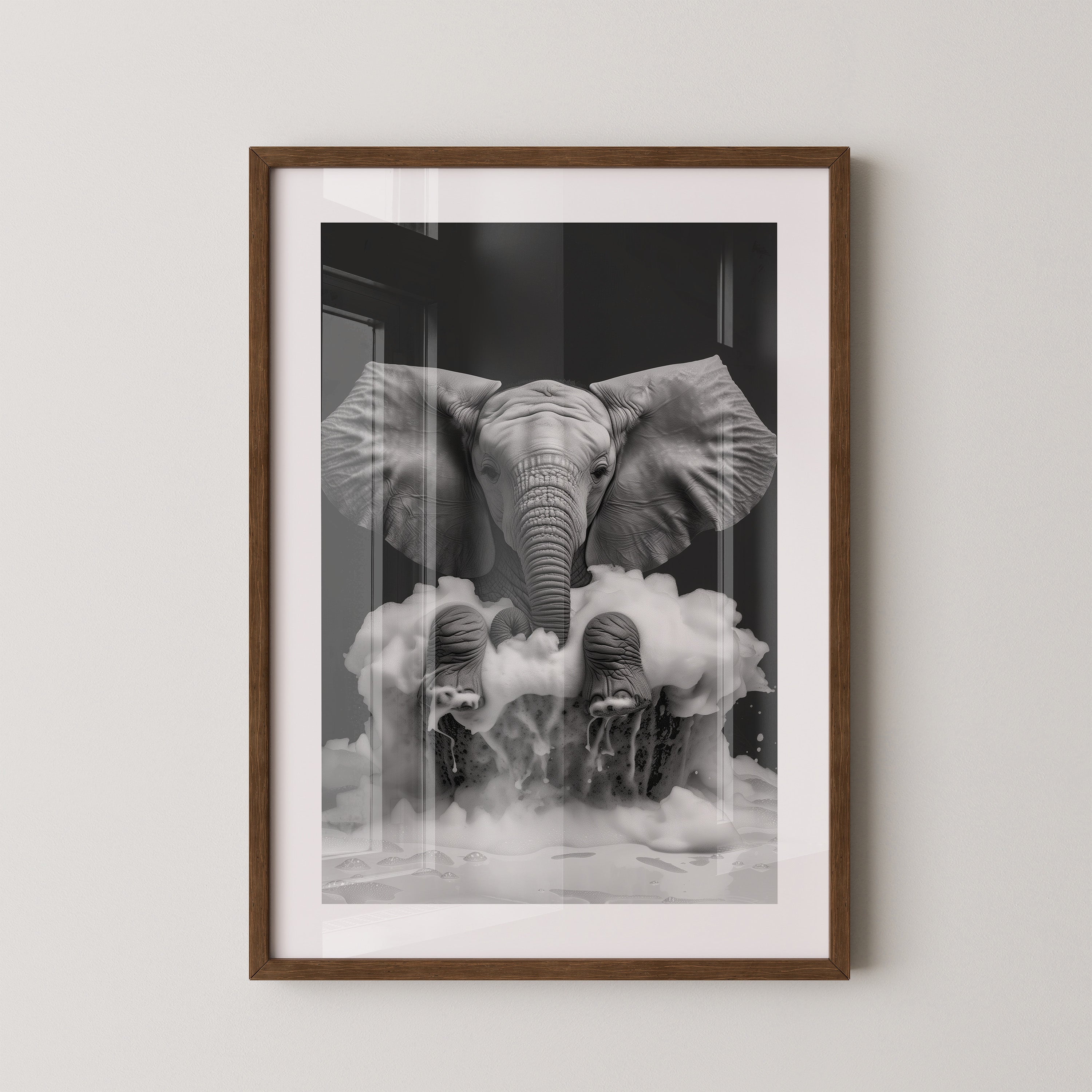 Elefant Schaum schwarzweiß