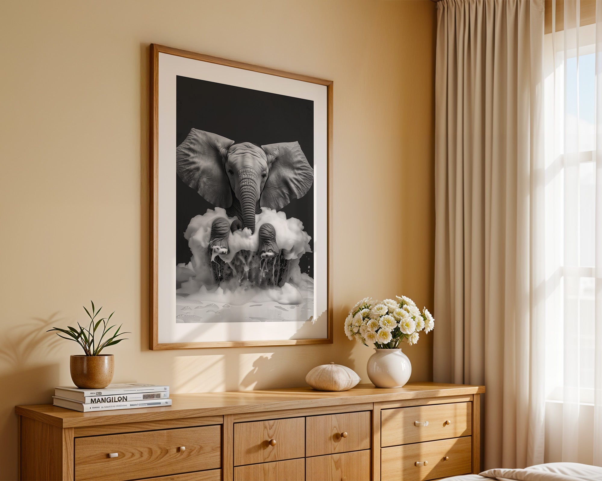 Elefant Schaum schwarzweiß