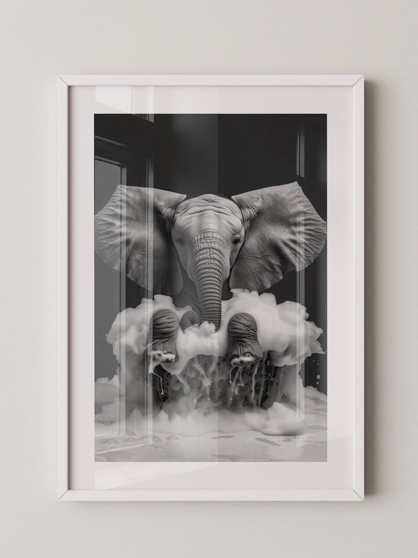 Elefant Schaum schwarzweiß