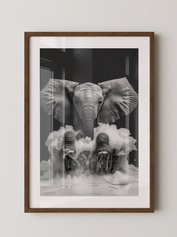 Elefant Schaum schwarzweiß