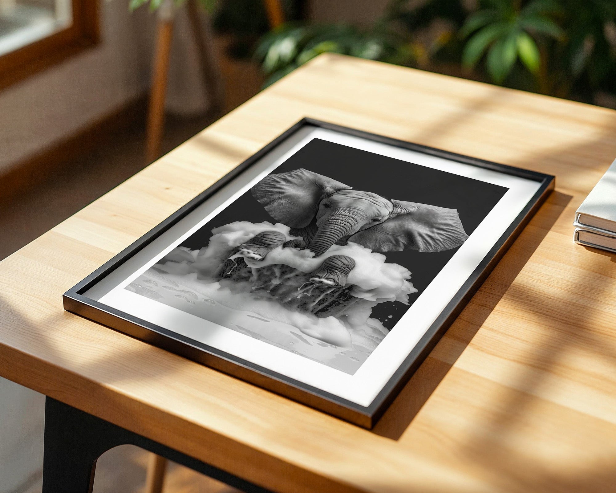 Elefant Schaum schwarzweiß