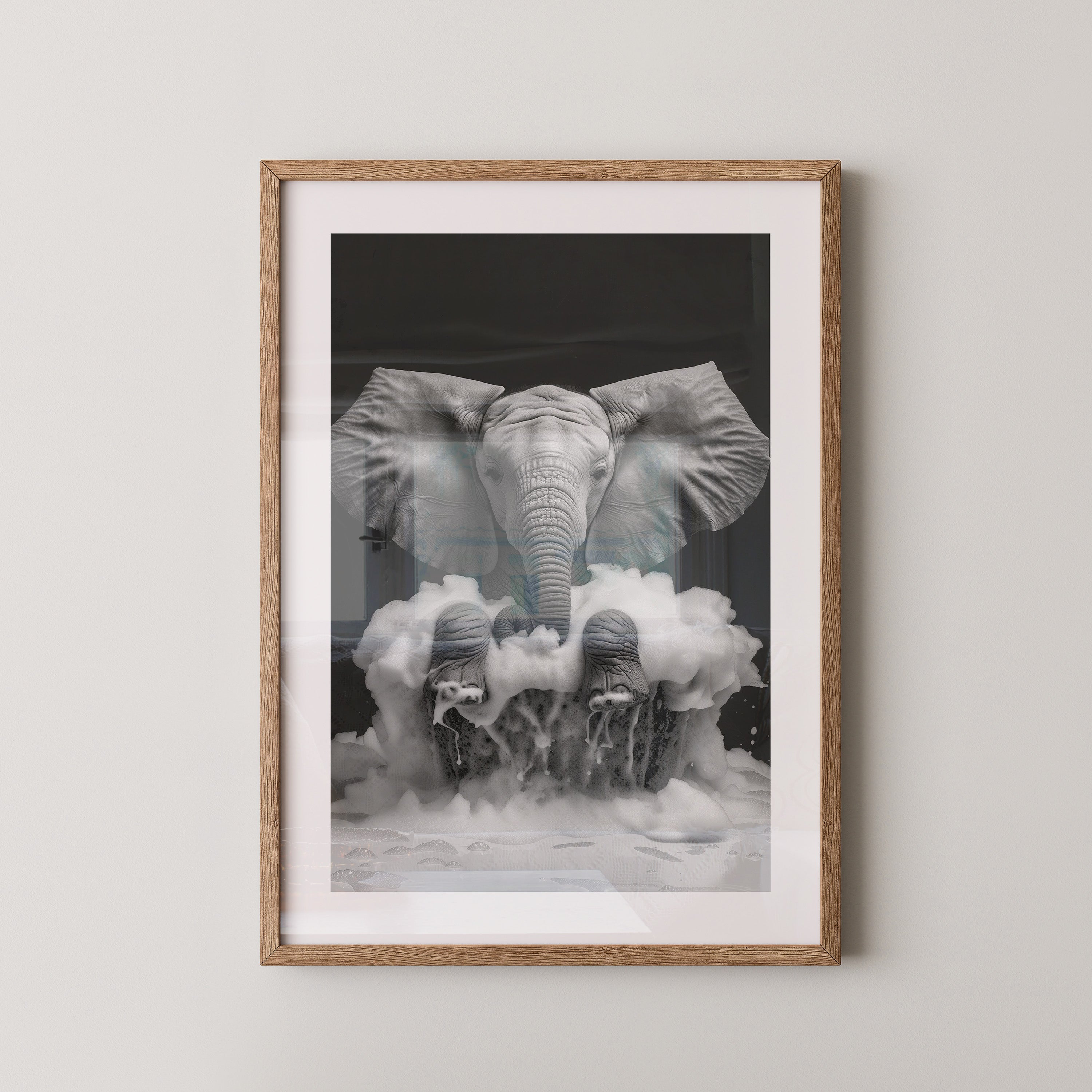 Elefant Schaum schwarzweiß