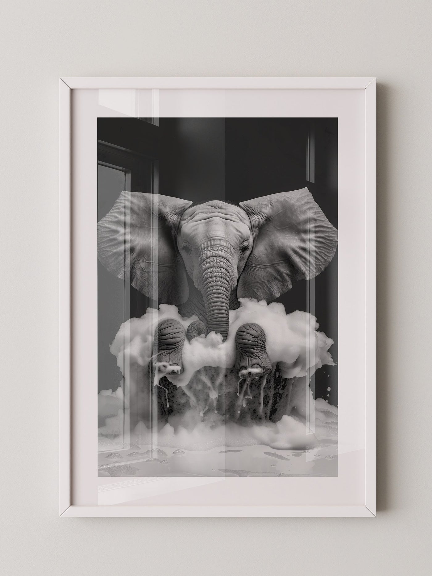Elefant Schaum schwarzweiß