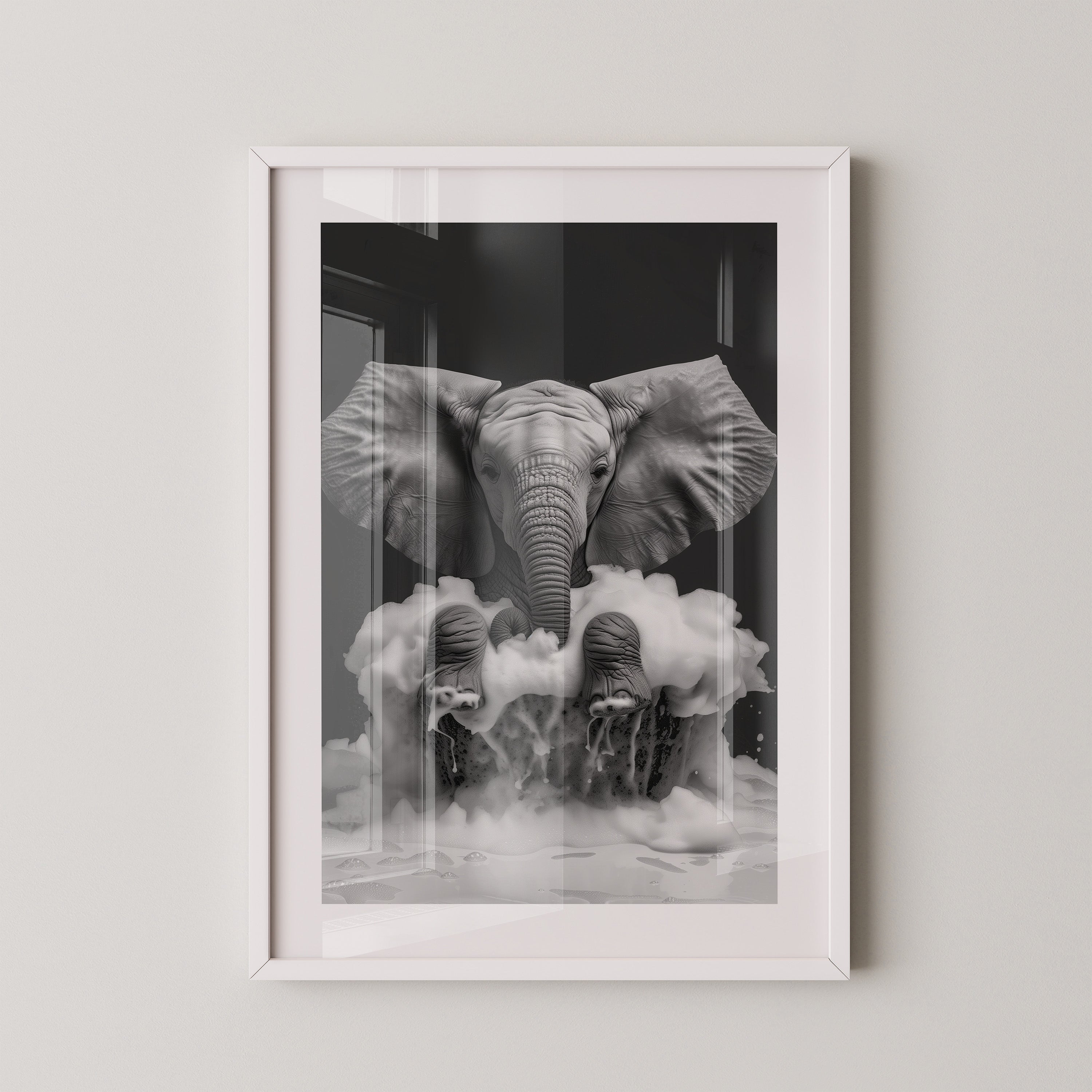 Elefant Schaum schwarzweiß