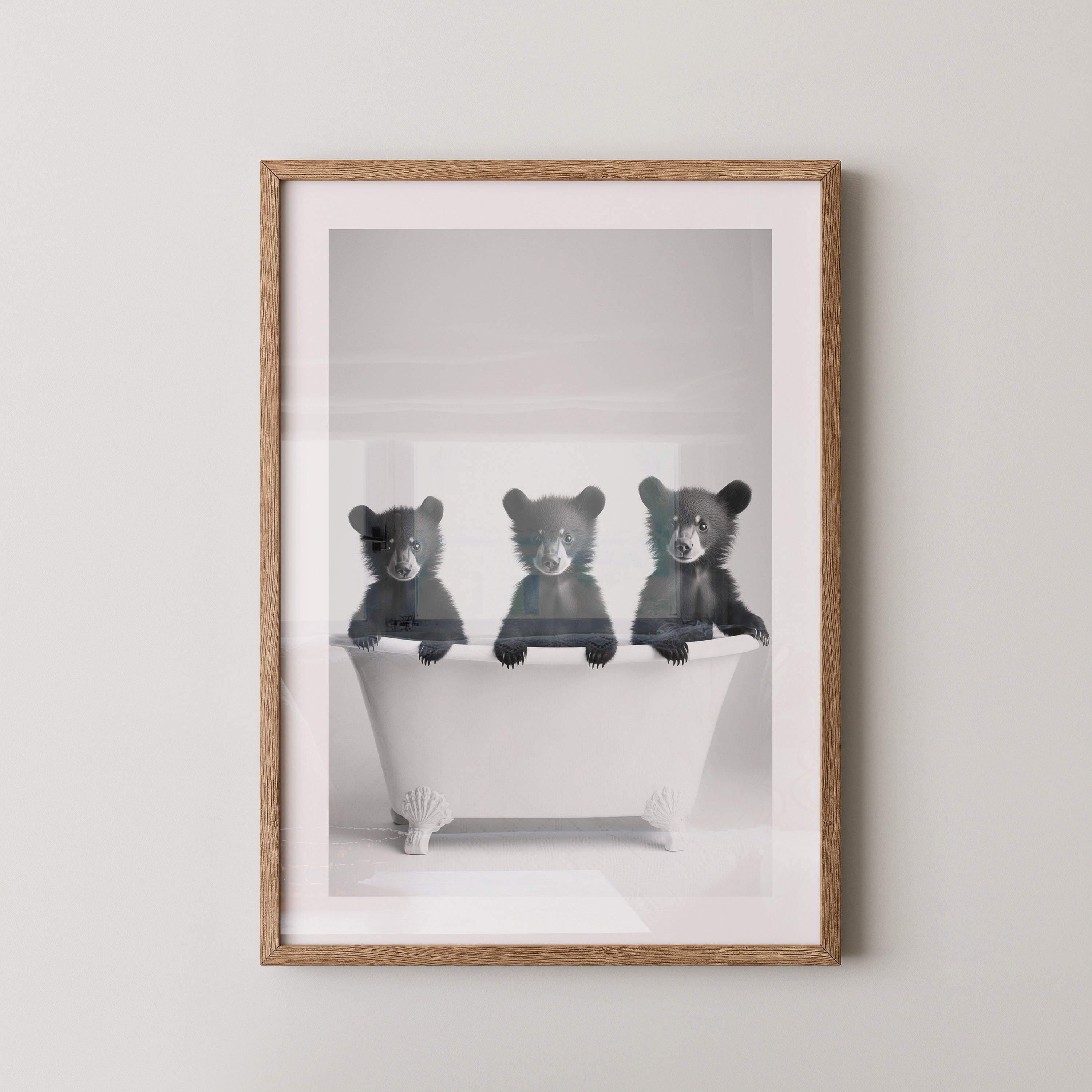 Bärenbabys Badewanne Schwarzweiß