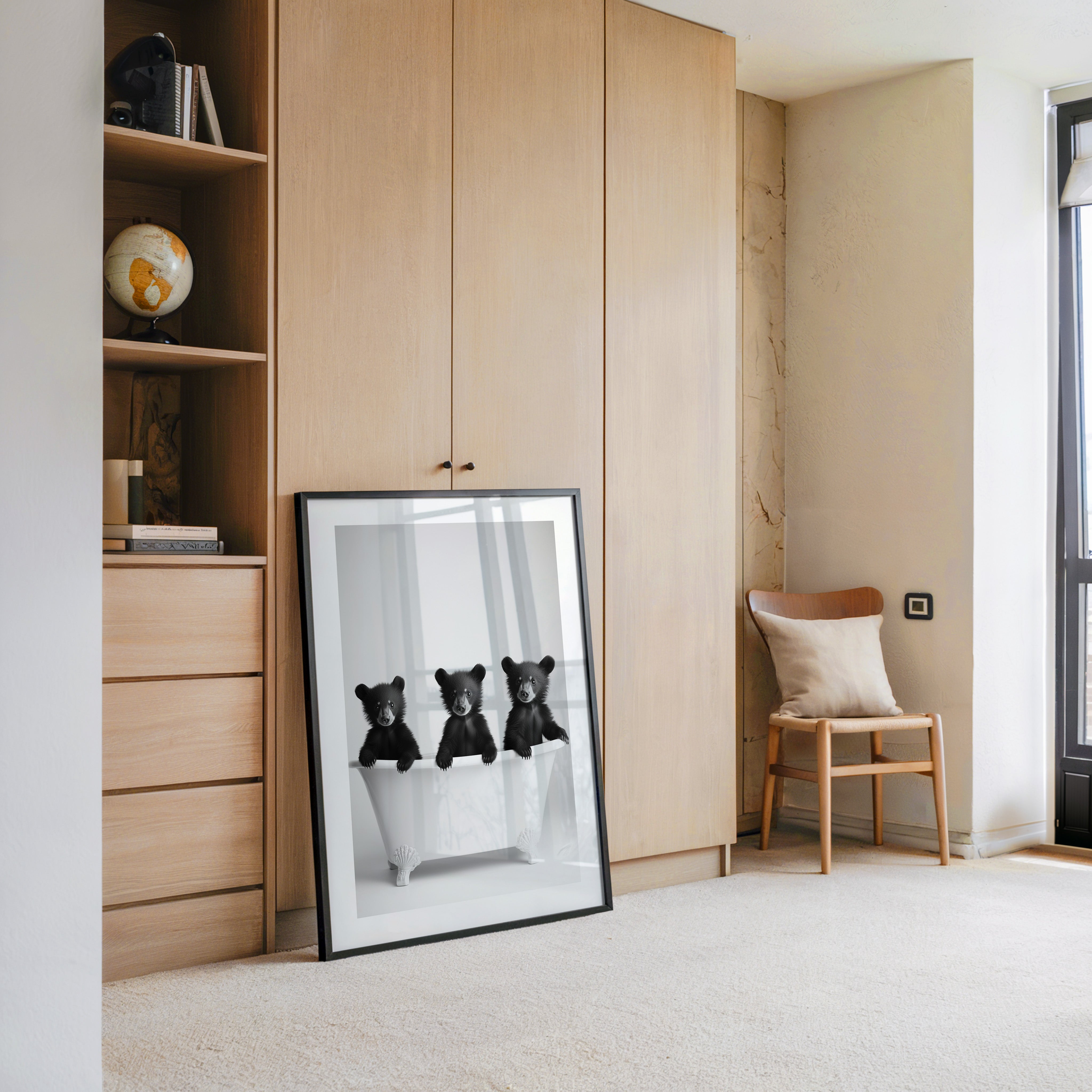 Bärenbabys Badewanne Schwarzweiß