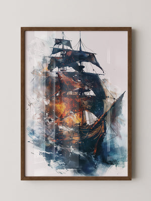 Segelschiff Flammen Aquarell