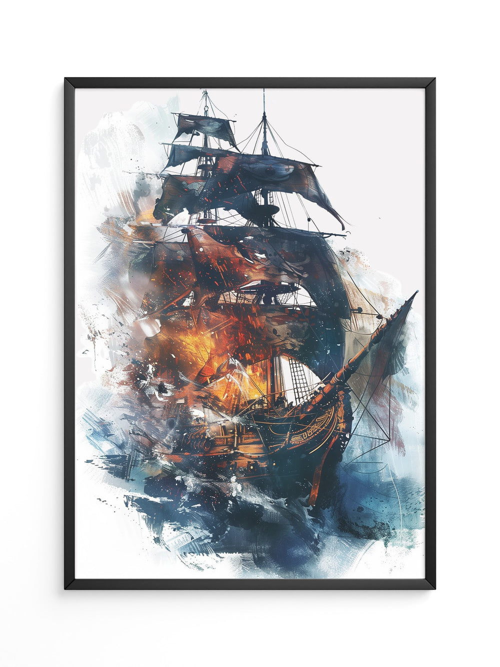 Segelschiff Flammen Aquarell