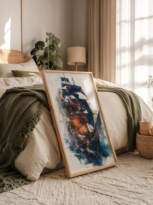 Segelschiff Flammen Aquarell