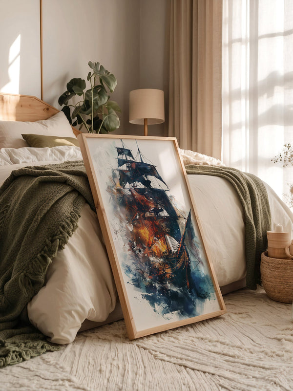 Segelschiff Flammen Aquarell