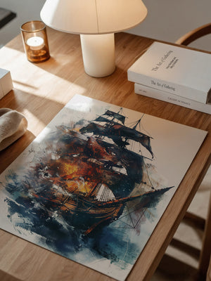 Segelschiff Flammen Aquarell