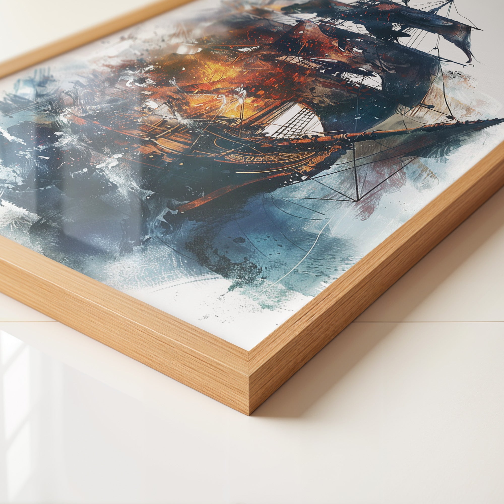 Segelschiff Flammen Aquarell