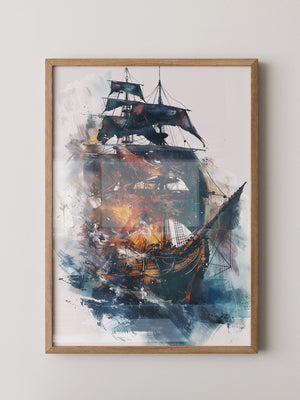 Segelschiff Flammen Aquarell